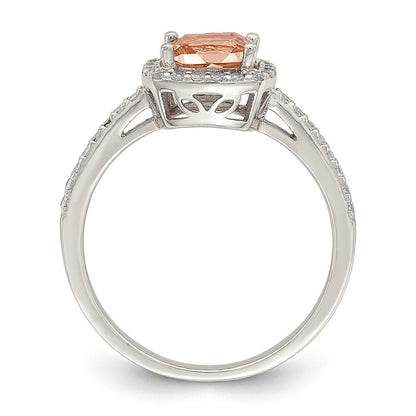 Sterling Silver Rose-tone Square Peach Cubic Zirconia Halo Ring Size 7