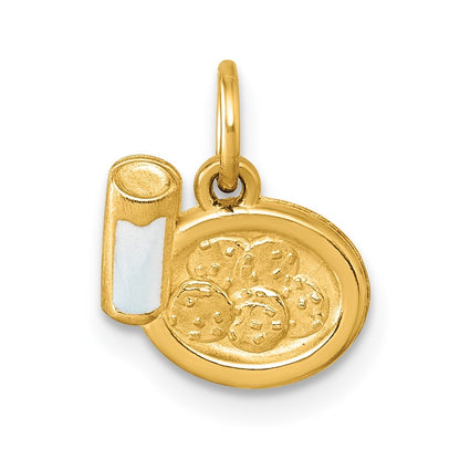 14k Yellow Gold Polished Enameled Milk and Cookies Pendant