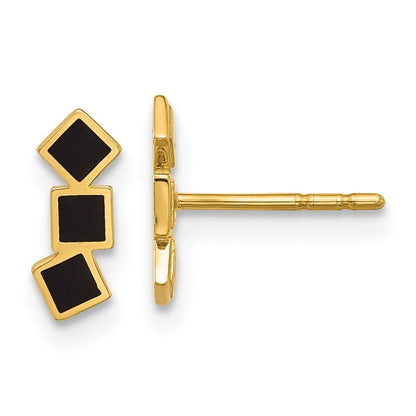 14k Yellow Gold Black Epoxy Squares Stud Earrings Gift for Women