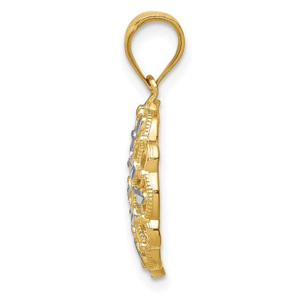 14k Yellow Gold and White Rhodium Diamond-Cut Round Pendant