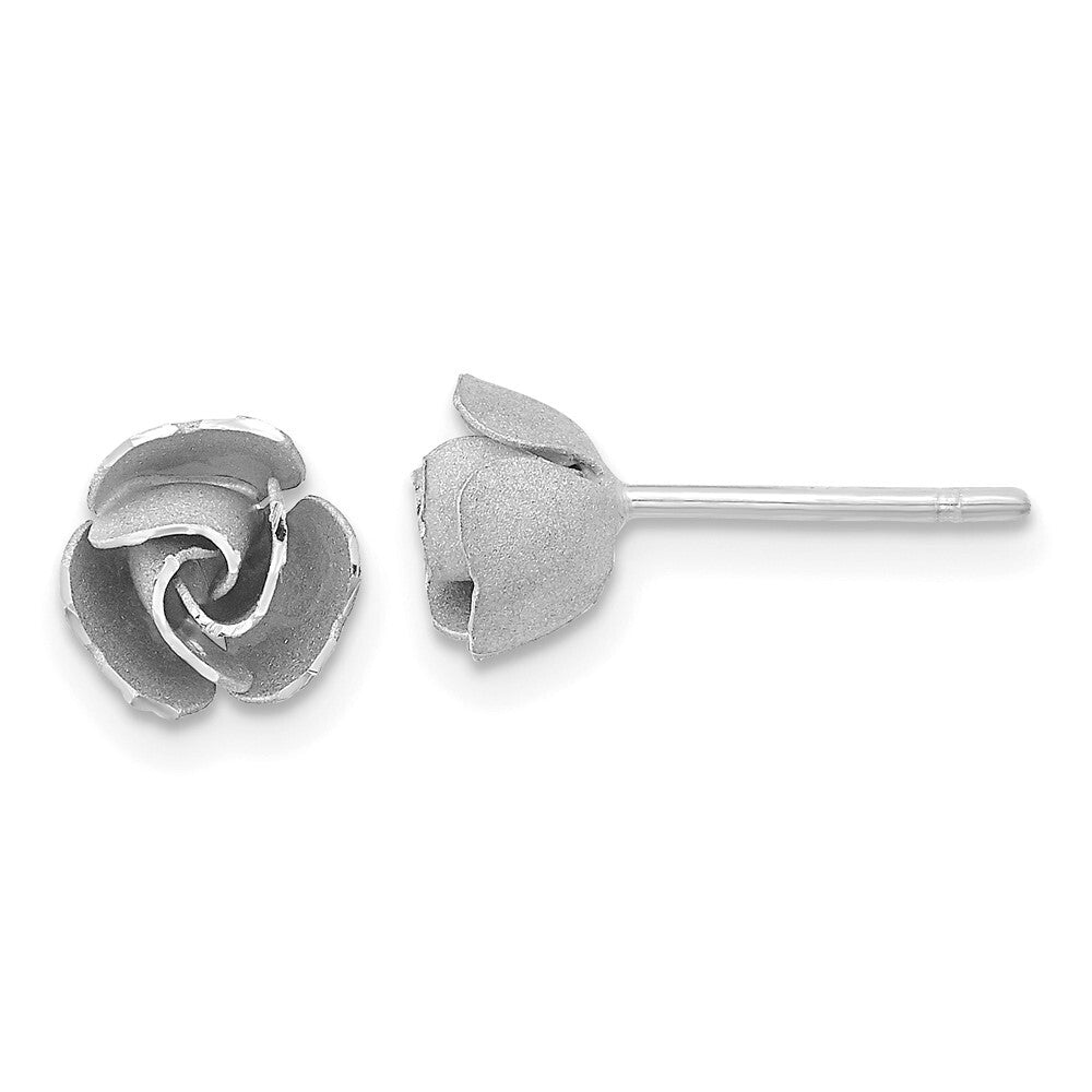 14k Yellow Gold & Rhodium Satin Finish Diamond-Cut Rose Stud Earrings