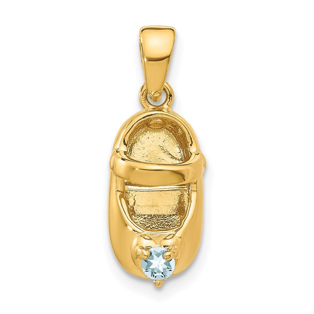 14k Yellow Gold 3-D March/Light Blue Synthetic Stone Engravable Baby Shoe Charm