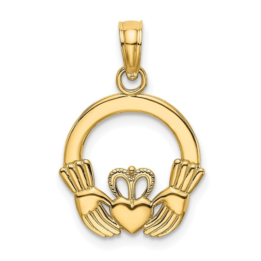 14k Yellow Gold Polished Round Claddagh Charm