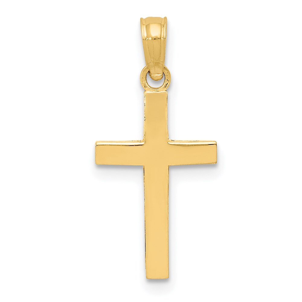 14k Yellow Gold Beveled Cross Charm Pendant for Women