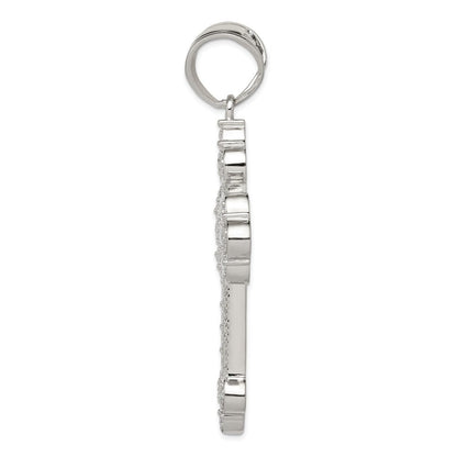 Sterling Silver Rhodium-plated Cubic Zirconia Budded Cross Pendant