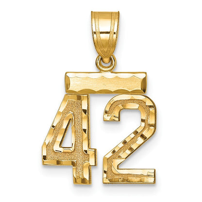 14k Yellow Gold Small Brushed Diamond-cut Number 42 Charm Pendant for Women