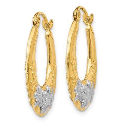 14k Yellow Gold & Rhodium Hollow Flowers Hoop Earrings