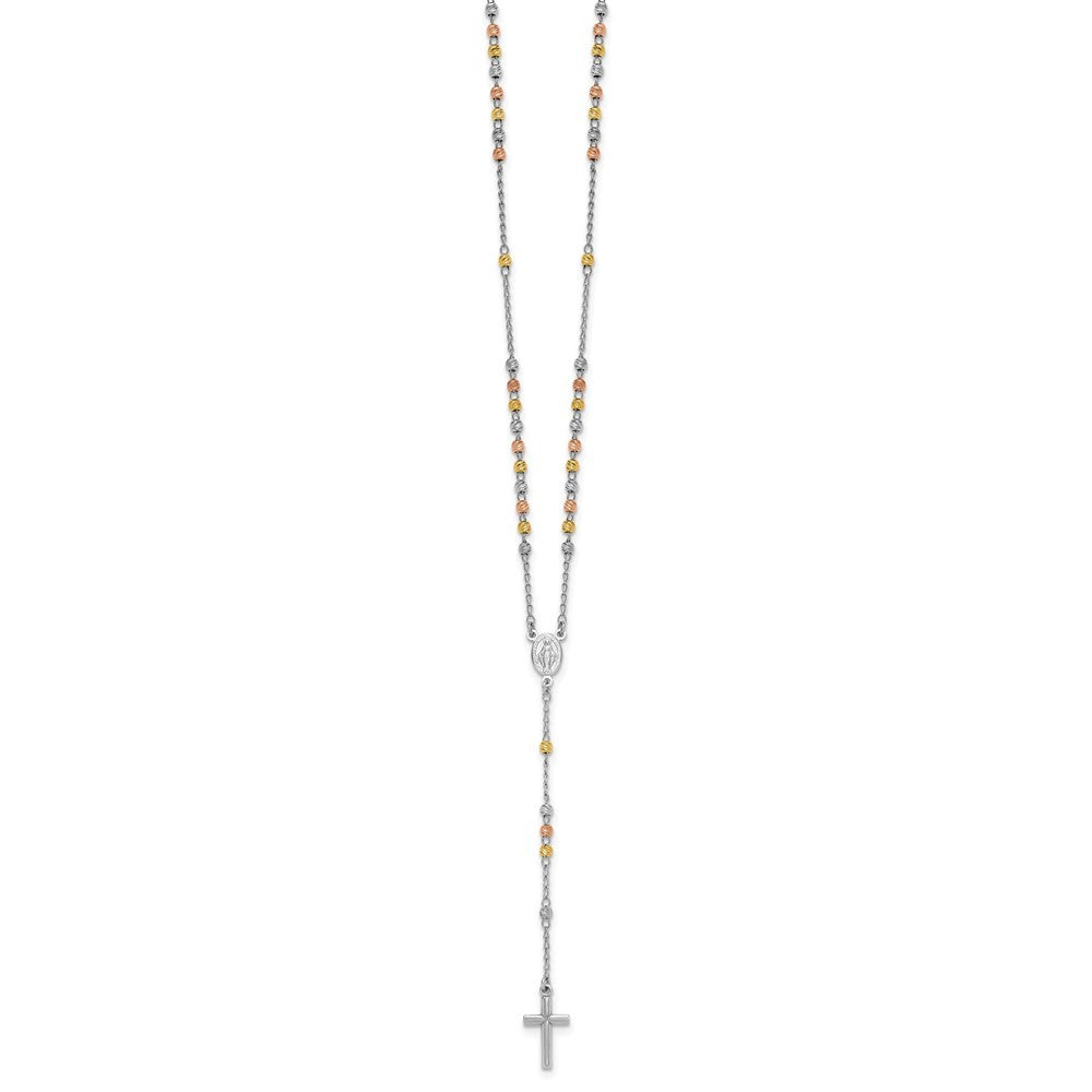 Sterling Silver Diamond-cut Gold-plated Rosary Necklace 18.5" with 1" ext