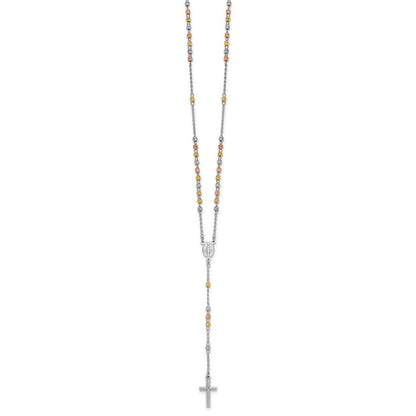 Sterling Silver Diamond-cut Gold-plated Rosary Necklace 18.5" with 1" ext