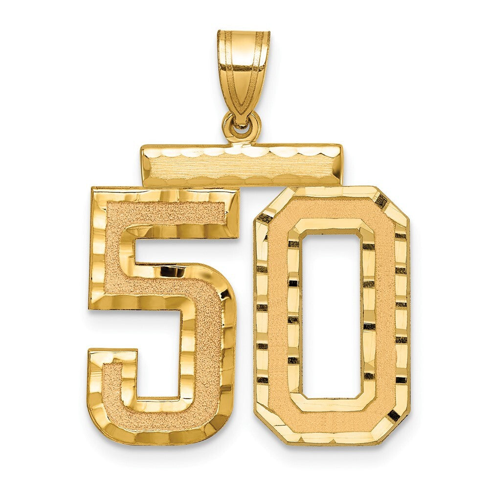 14k Yellow Gold Large Brushed Diamond-cut Number 50 Charm Pendant for Women