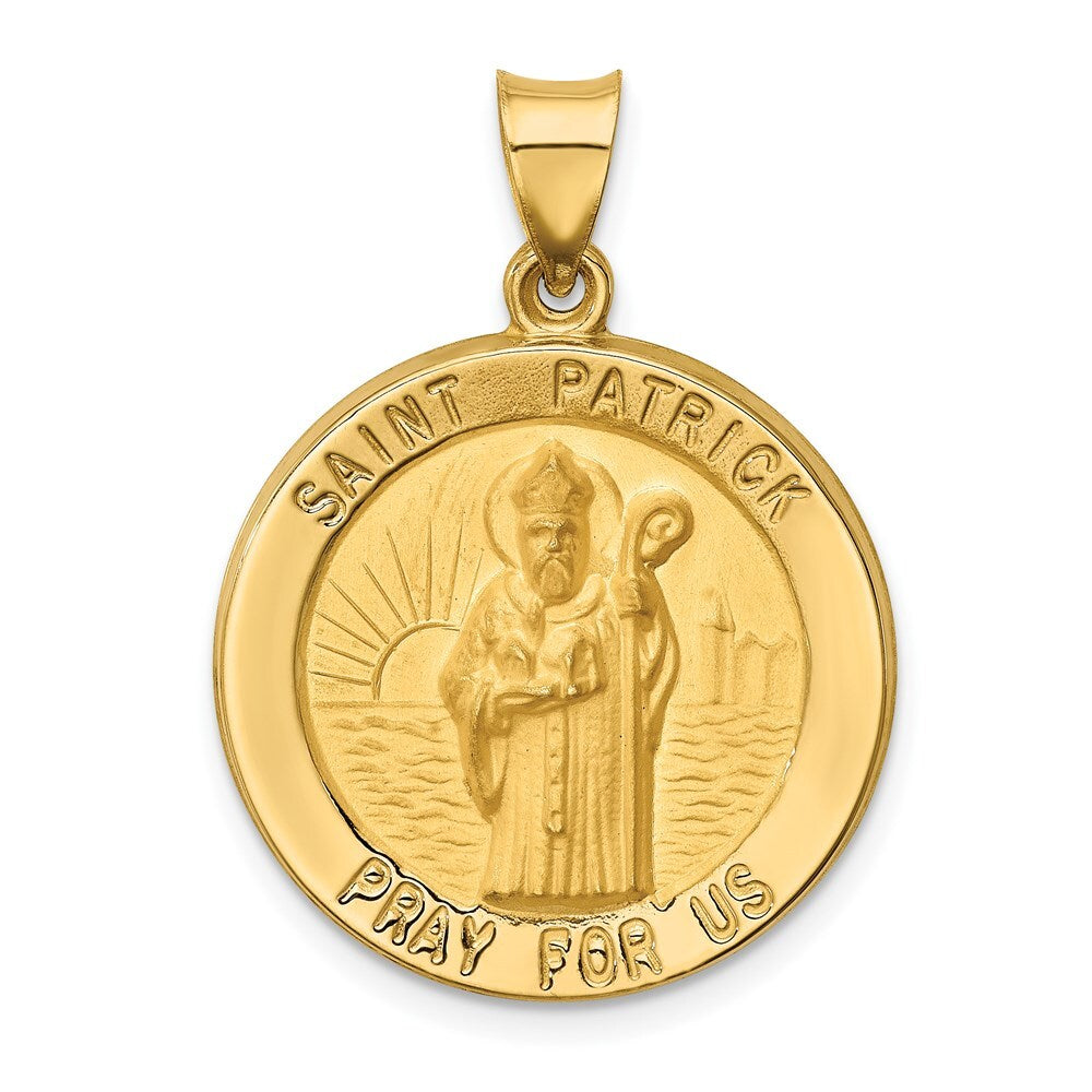 14k Yellow Gold Polished and Satin St Patrick Medal Hollow Pendant for Women