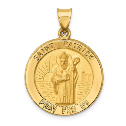 14k Yellow Gold Polished and Satin St Patrick Medal Hollow Pendant for Women