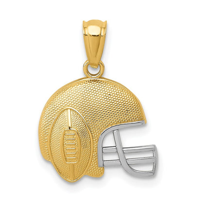 14k Yellow Gold w/Rhodium Satin/Polished Football Helmet Pendant