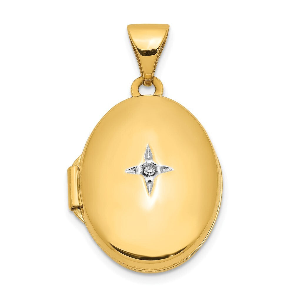 14k Yellow Gold Diamond Oval Locket Pendant for Women