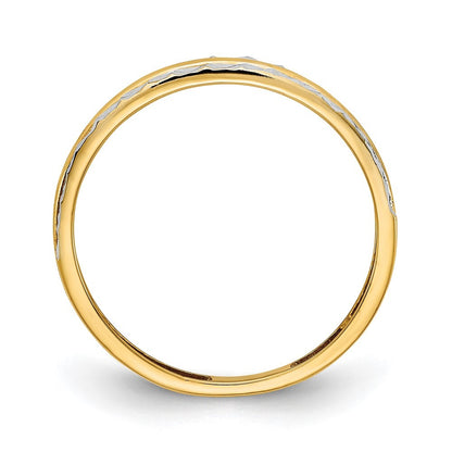 14K Yellow Gold w/White Rhodium Polished Diamond-Cut Ring Size 7