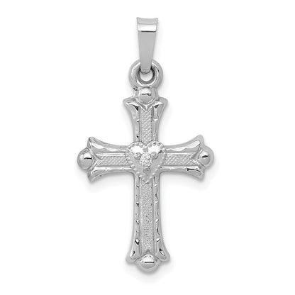 14k White Gold Diamond Fleur De Lis Cross Pendant for Women