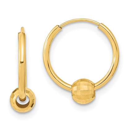 14k Yellow Gold Polished with Diamond Cut Ball Hoop Earrings Gift for Women