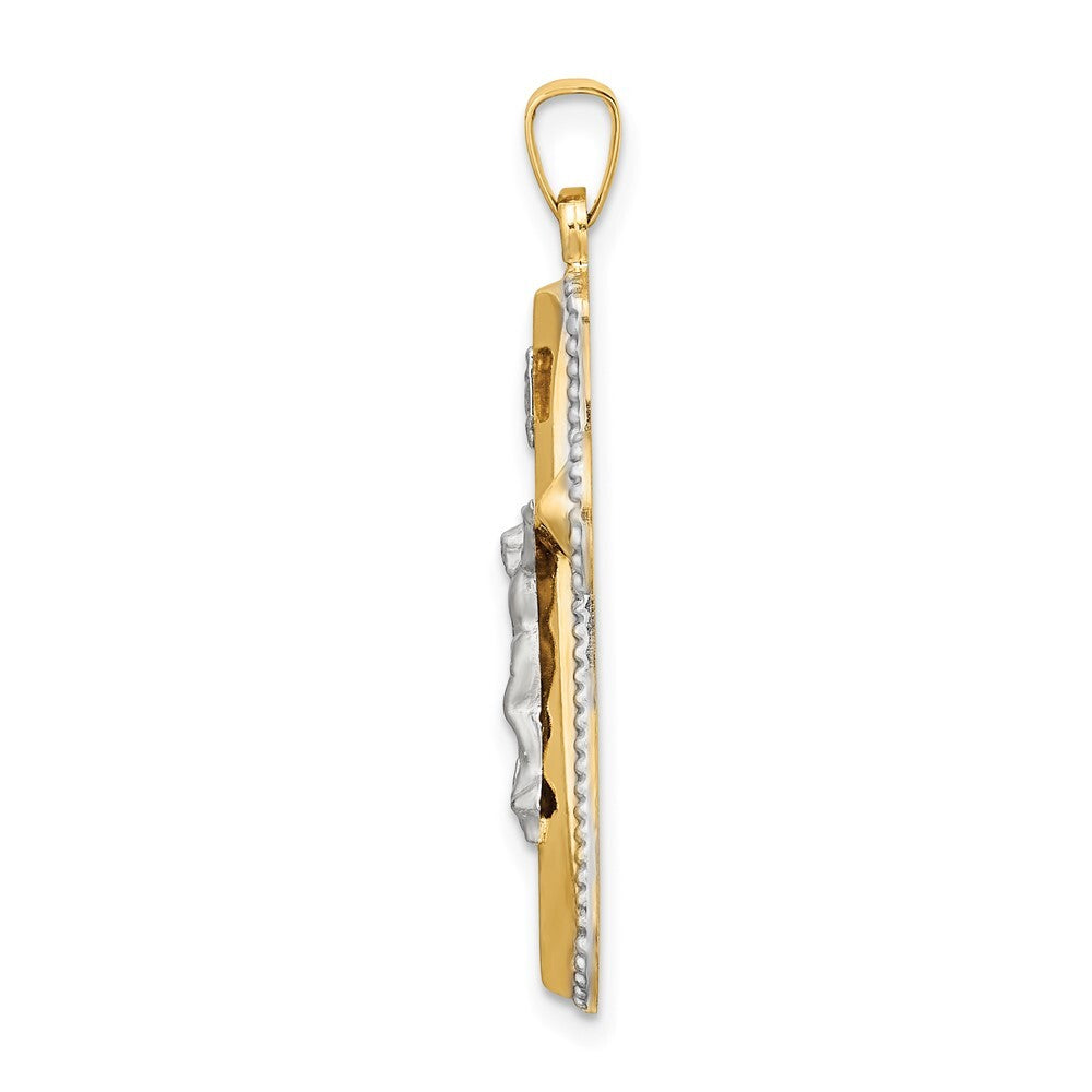 14k Two-tone Gold and White Rhodium Hollow INRI Crucifix Pendant