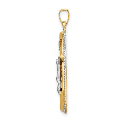 14k Two-tone Gold and White Rhodium Hollow INRI Crucifix Pendant