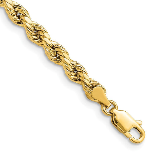 14k Yellow Gold 7 inch 4mm Semi Solid Diamond-cut Rope Chain Bracelet