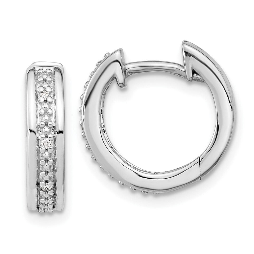 14k White Gold Diamond Complete Hinged Hoop Earrings