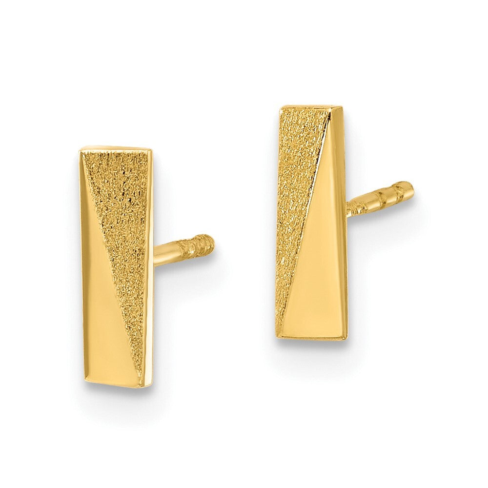 14k Yellow Gold Polished and Satin Bar Stud Earrings Gift for Women