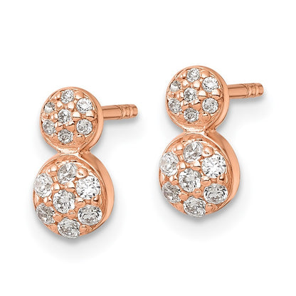 Sterling Silver Rose Gold-plated Polished Fancy CZ Two Circles Earrings