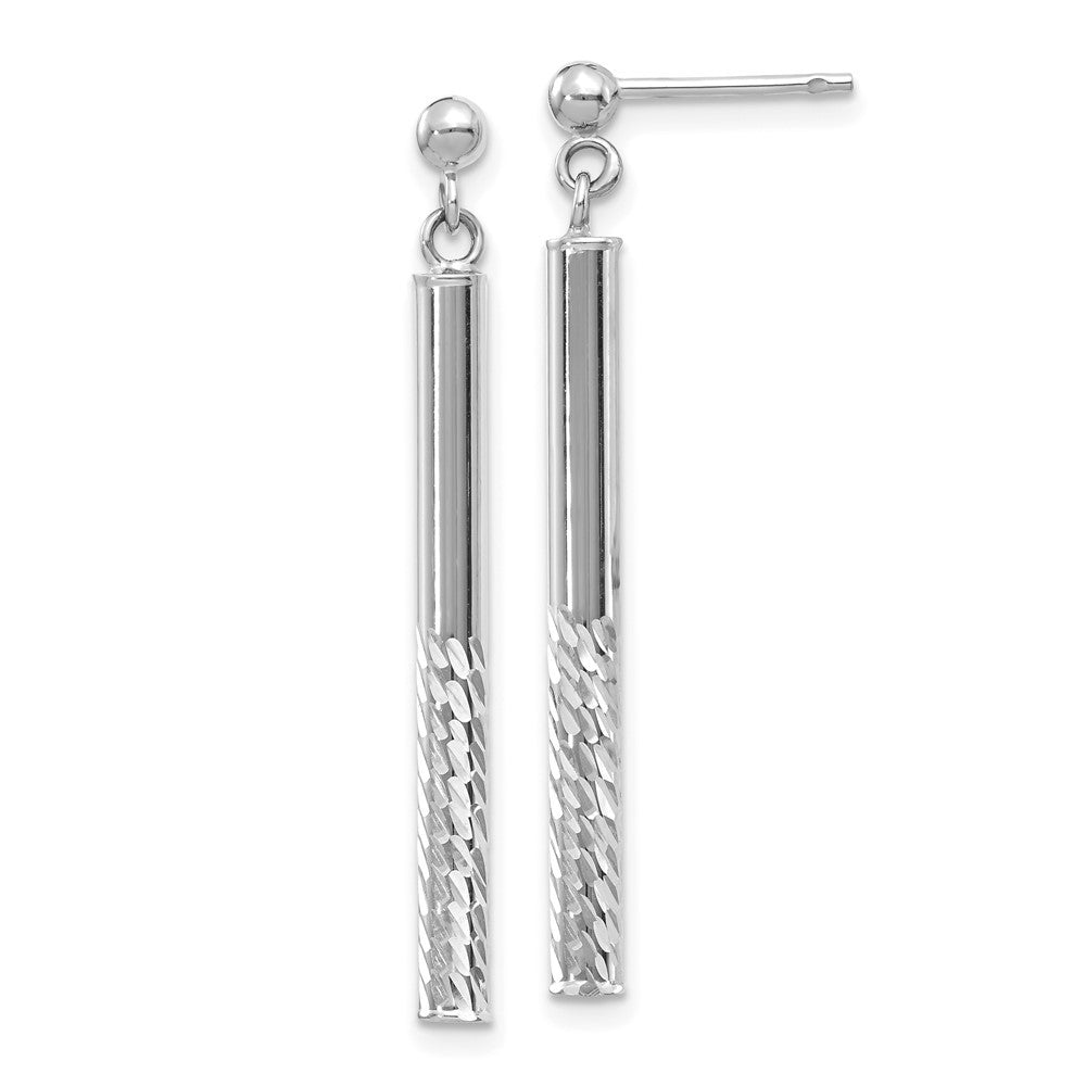 14k White Gold Polished and Diamond-cut Bar Dangle Earrings