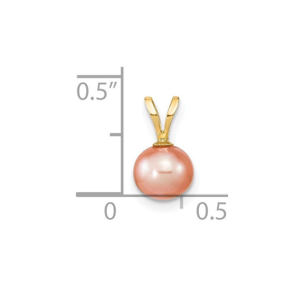 14k Yellow Gold Gold 6-7mm Pink Round Freshwater Cultured Pearl Pendant