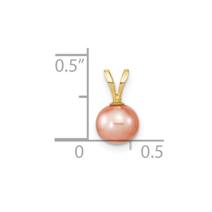 14k Yellow Gold Gold 6-7mm Pink Round Freshwater Cultured Pearl Pendant