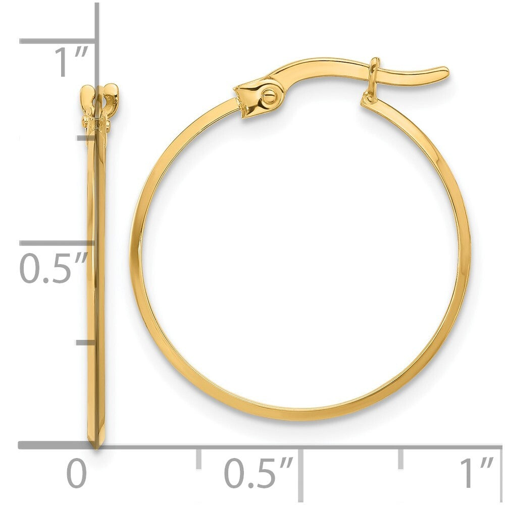 14k Yellow Gold Polished Knife Edge Hoop Earrings Gift for Women