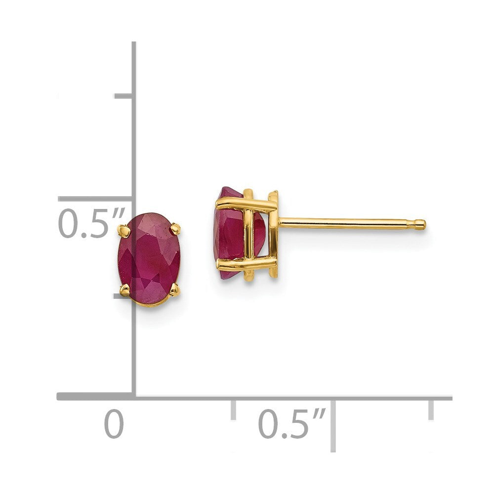 14k Yellow Gold 6x4 Oval July/Ruby Stud Earrings Gift for Women