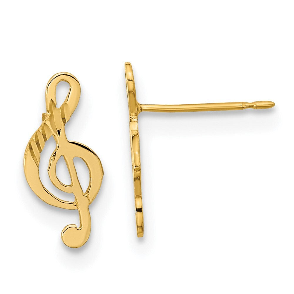 14k Yellow Gold Polished Musical Note Stud Earrings Gift for Women