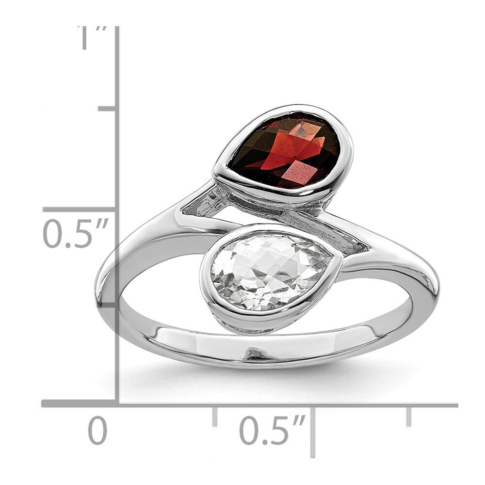 Sterling Silver Rhodium-plated Polished Garnet & White Topaz ByPass Ring Size 8