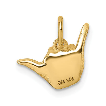 14k Yellow Gold Polished Shaka Hang Loose Hand Pendant
