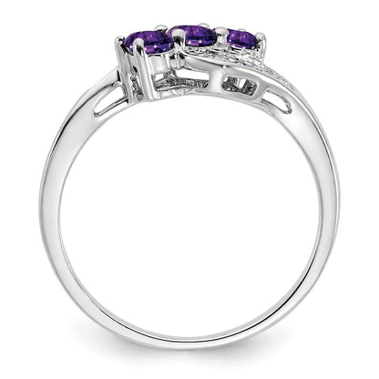 Sterling Silver Rhodium-plated Amethyst and Diamond Ring Size 7