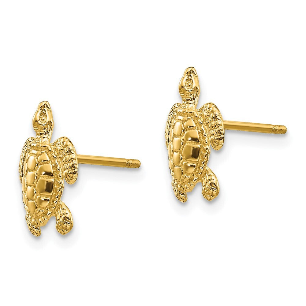 14k Yellow Gold Sea Turtle Stud Earrings Gift for Women