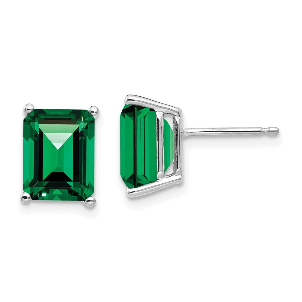 14k White Gold 9x7mm Emerald Cut Mount St. Helens Stud Earrings Gift for Women