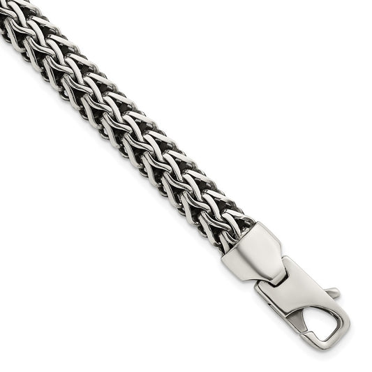 Sterling Silver Antiqued Polished 8.25mm Fancy Chain Bracelet 7.75 inch Bracelet