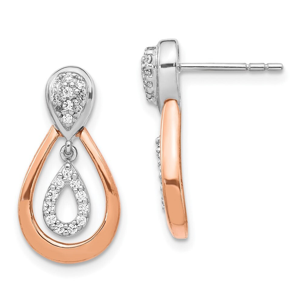 14k White and Rose Gold Diamond Dangle Earrings