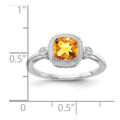 14k White Gold Cushion Citrine and Diamond Ring Size 7