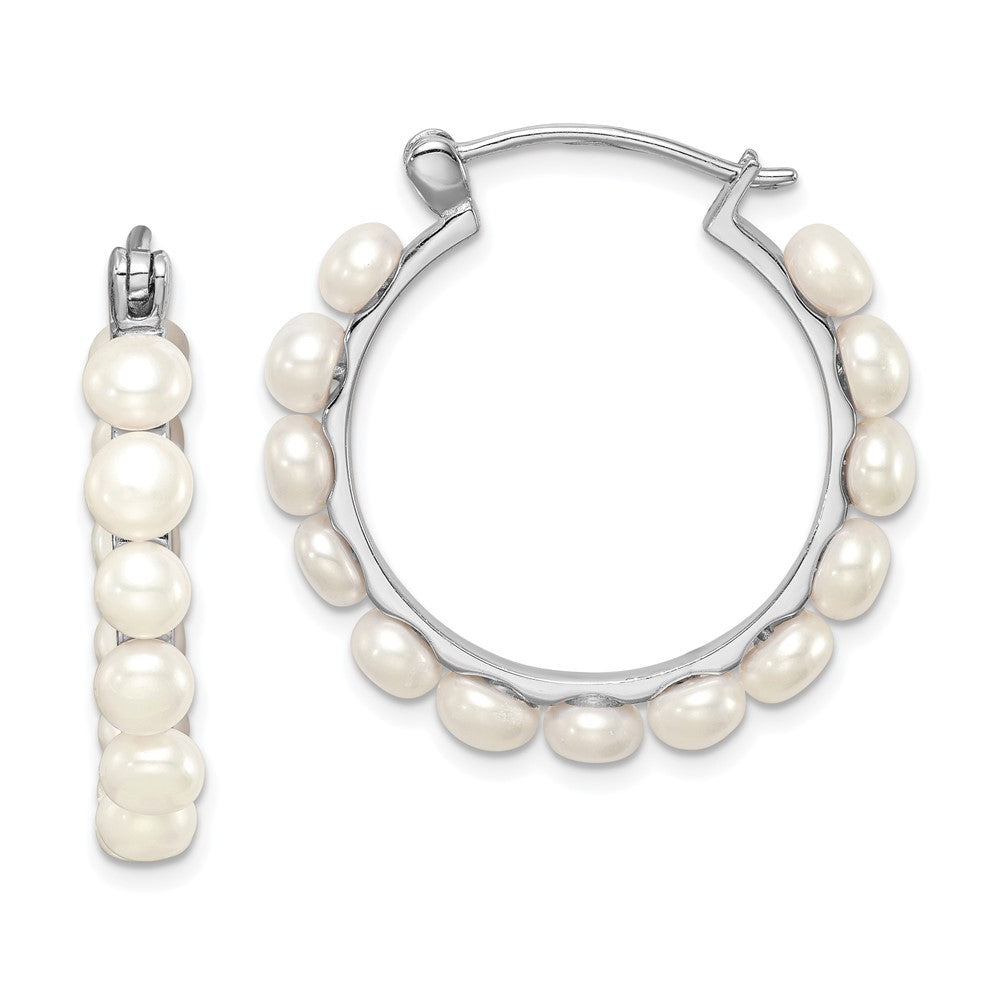 Sterling Silver 4-5mm Freshwater Cultured Pearl Hoop Earrings