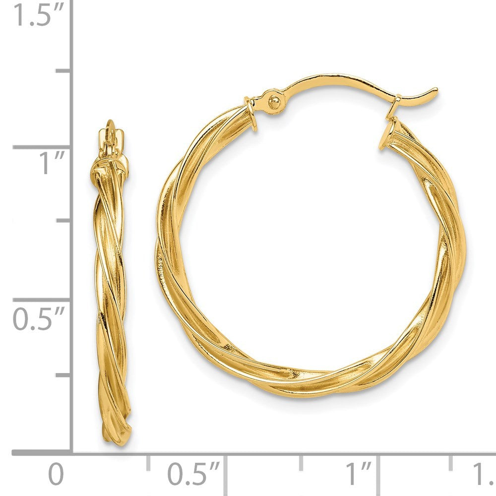 14k Yellow Gold Polished Twisted 2.5mm Hoop Earrings