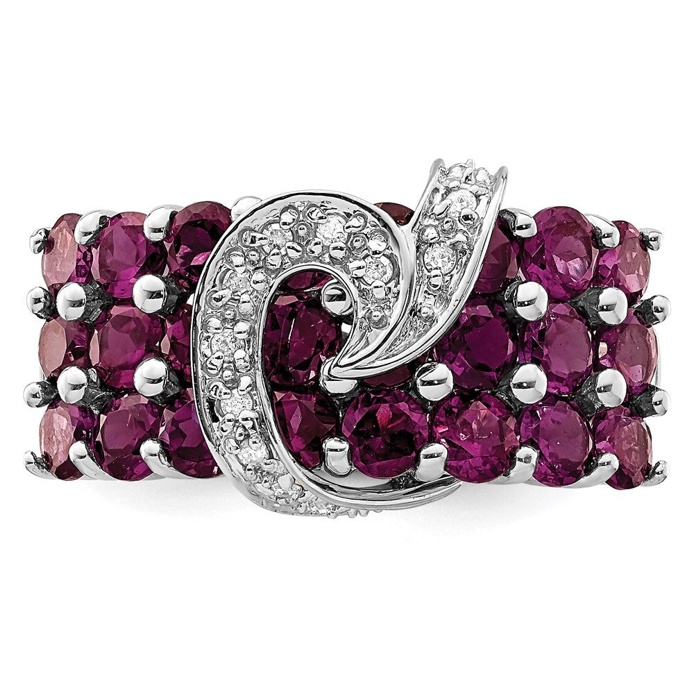 Sterling Silver Rhodium-plated Rhodolite Garnet & Diamond Ring Size 7