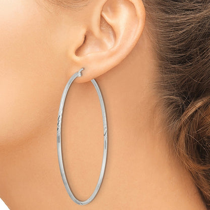Sterling Silver 2mm Polished/Satin Diamond-cut Hoop Earrings