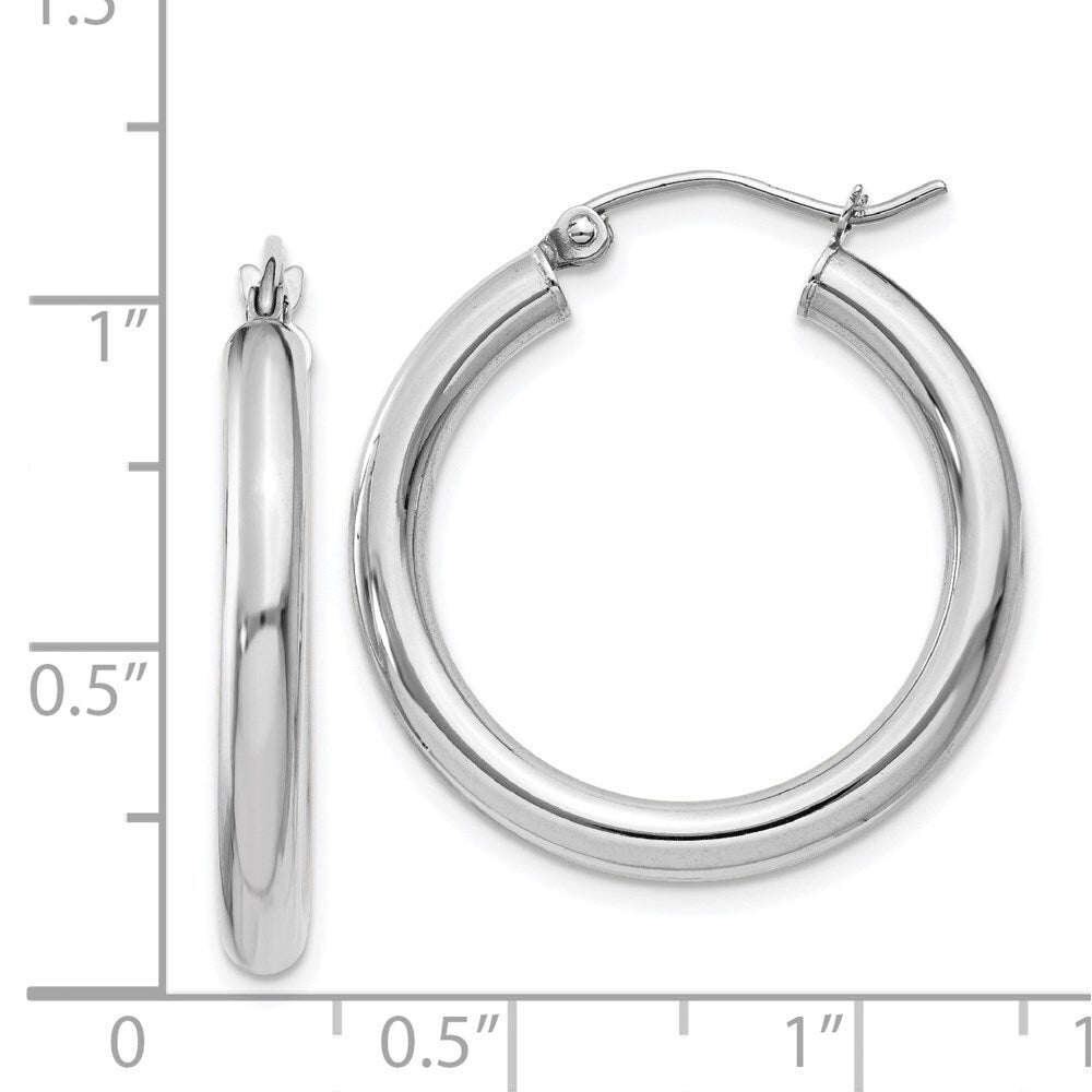 14K White Gold Polished 3mm Tube Hoop Earrings Gift for Women