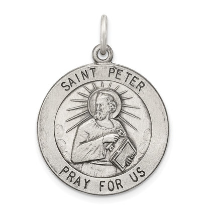 Sterling Silver Antiqued Saint Peter Medal Pendant