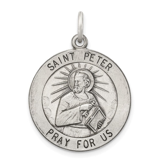 Sterling Silver Antiqued Saint Peter Medal Pendant