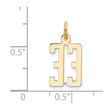 14k Yellow Gold Small Elongated Number 33 Charm Pendant for Women