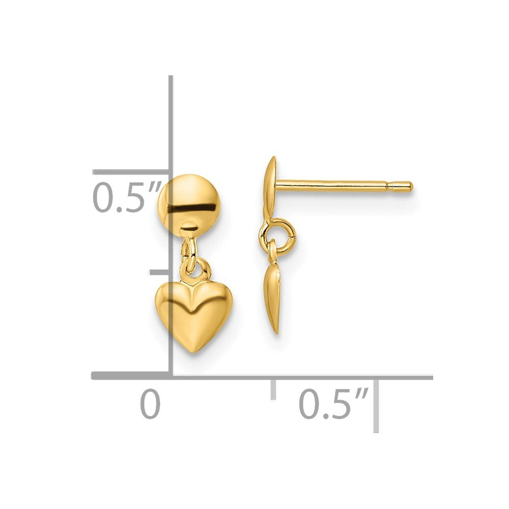 14k Yellow Gold Polished Heart Dangle Earrings Gift for Women